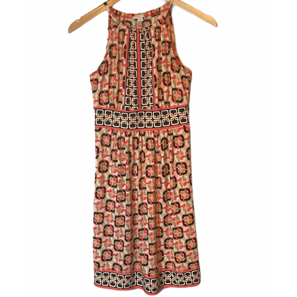 NY & Co brown, coral & white dress XS, wedding guest, casual, festival